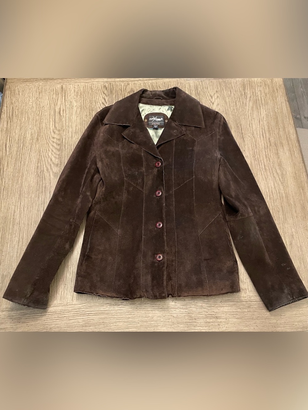 Wilson’s Leather women’s brown suede jacket, small, green lining
